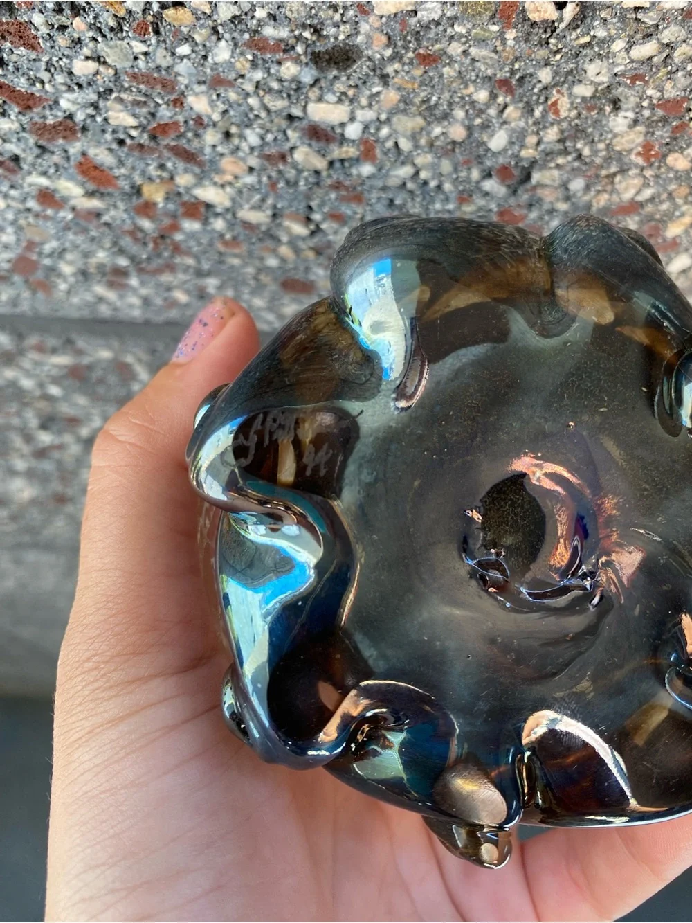 Glass Teardrop Decorative Vase with Blue Bronze Base